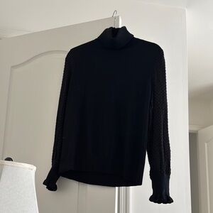LOFT Black Shimmer Sleeve Turtleneck Sweater